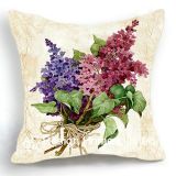 Beautiful Square Lilac Design Decor Fabric Cushion W/Filling