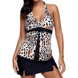 Ladies Halter Leopard Flyaway Tankini and Skirted Swimsuit