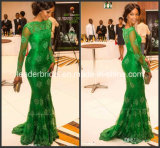 Green Lace Formal Dress Mermaid Long Sleeves Evening Dress E1417