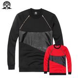 Patch Leather Chest Zipper Sweatshirt