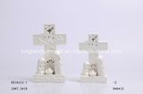 Christmas White Biscuiting Ceramic Cross Nativity Set with LED Tealight