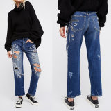 Rhinestone Embellished Jeans Featured in Slouchy Boyfriend Fit