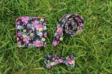 Printed Floral Casual Tie Bow Tie Set with Matching Pocket Square