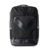 Fashion Newest Design Black Canvas Mix Leather Laptop Backpack