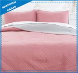 Solid Pink Reversible Polyester Quilted Coverlet Set