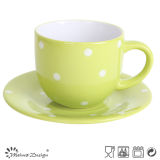 8oz Ceramic Stoneware Dots Design Cup and Saucer