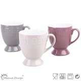 13oz Fooeted Embossed Ceramic Mug Microwave Safe