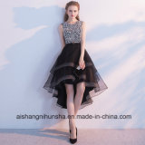 Black High Low Sequined Pearls with Rhinestones Prom Dress