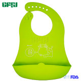 Green Moo-Cow Lightweight Food Grade Silicone Baby Products Dishwashable Silicone Bib with Catcher