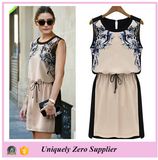 2016 Women Print Chiffon Sleeveless Elegant One-Piece Dress