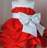 Girls Dress Sleeveless Big Bow Decorative Stitching Pearl Dress Princess Dress
