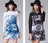 2015 Korean Style New Printing Space Cotton Stitching Color Slim Fit Dress