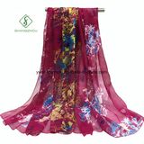 2017 New Beach Shawl Flower Printed Lady Fashion Silk Scarf