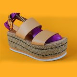 Fancy Casual Golden Women Ankle Strap Sandals High Heel Flat Platform Espadrilles