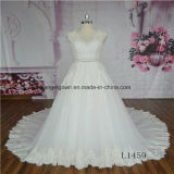 V-Neck Lace Cap Sleeve Wedding Gown