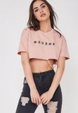 100% Cotton Women Pink Crop Tops with Letter Printing Wholesale for Your Own Designs