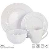 16PCS White Embossed Stoneware Dinner Set Hot Selling