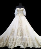 Aolanes Golden Lace Trim Ball Gown Wedding Dress