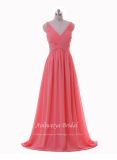 Aolanes Coral Pink Chiffon V Wedding Evening Dress