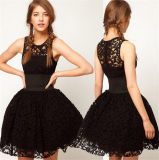 Ladies Princess Ballroom Prom Dress Women Party Black Short Lace Dress