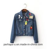 High End Embroidery Short Jacket Slim Washed Denim Coat