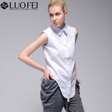 Ladies Designer Buttons Down Cotton Poplin Sleeveless Shirt