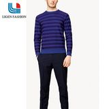 Men Casual Basic Stripe Knit Sweatshirt with Round Neck
