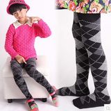 Kids Childrens Rhombus Diamond Jacquard Cotton Tights (TA615)