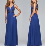 Beaded Blue Evening Gown Backless A-Line Bridal Bridesmaids Prom Dress Es05