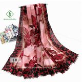 Fashion Lady Scarf Orchid Leopard Printed Thick Satin Shawl