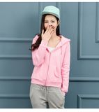 CVC80/20 Long Sleeve Sports Blank Cool Thin Womens Pink Zip up Hoodies