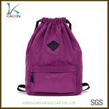 Custom Cheap Travel Bagpack Sports Drawstring Bag with Leather Patch