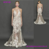 High Quality Elegant Grey Lace Transparent Open Back Wedding Dresses