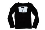 Stock! Ladies Black Color Long Sleeved T-Shirt with Bownot and Tie Ribbon