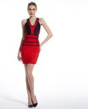 Ladies Sexy Short Dress with Sleeveless and V-Neck Dress