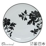 Black & White Flower Design Ceramic Dinner Plate