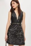 Star Studded Faux Leather Mini Bodycon Sleeveless Shift Dress