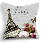 Elegant Square Eiffel Tower Design Decor Fabric Cushion W/Filling