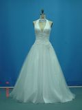 Real Sample Beaded Halter with Flower Wedding Dresses (WD0072)