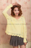 Lace Hem Striped Ouversized Crop Poncho Sweater for Women