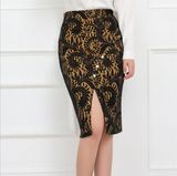 D1303 2015 Autumn High-End Autumn Winter Rivet A-Line Skirt Lace Side High Split Ol Lady Sexy Slim Casual Party Skirt Mult Color