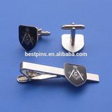 Metal Tie Bar Masonic Tie Clip and Cuff Link in Velvet Box