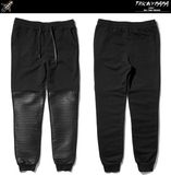 Folding Faux Leather Pants Leather Patchwork Jogger Pants