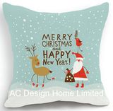 Square X'mas Santa and Deer Design Decor Fabric Cushion W/Filling