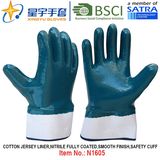 Cotton Jersey Shell Nitrile Coated Safety Work Gloves (N1605)