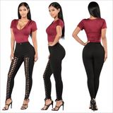 Black Ladies Bandage Demin Jeans Pencil Skinny Pants