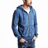 Custom Men Clothing Elastic Hem Zip up Washed Denim Hoodie