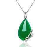 Sterling Silver Green Jewellery Stone Butterfly Ornament Angle Tears Jade Necklace Water Drip Shape Necklace