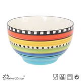 14cm Ceramic Bowl Hand Painted Rainbow Color Design
