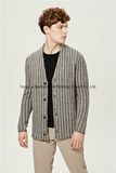 Striped V Neck Blend Yarn Men Cardigan